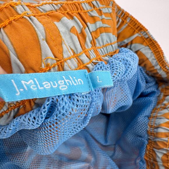 J McLaughlin Swim Trunks Mens Large Orange Gray Floral Mesh Lined + Pockets - Picture 4 of 9